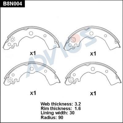 Advics B8N004 Колодки тормозные барабанные, комплект B8N004: Отличная цена - Купить в Польше на 2407.PL!