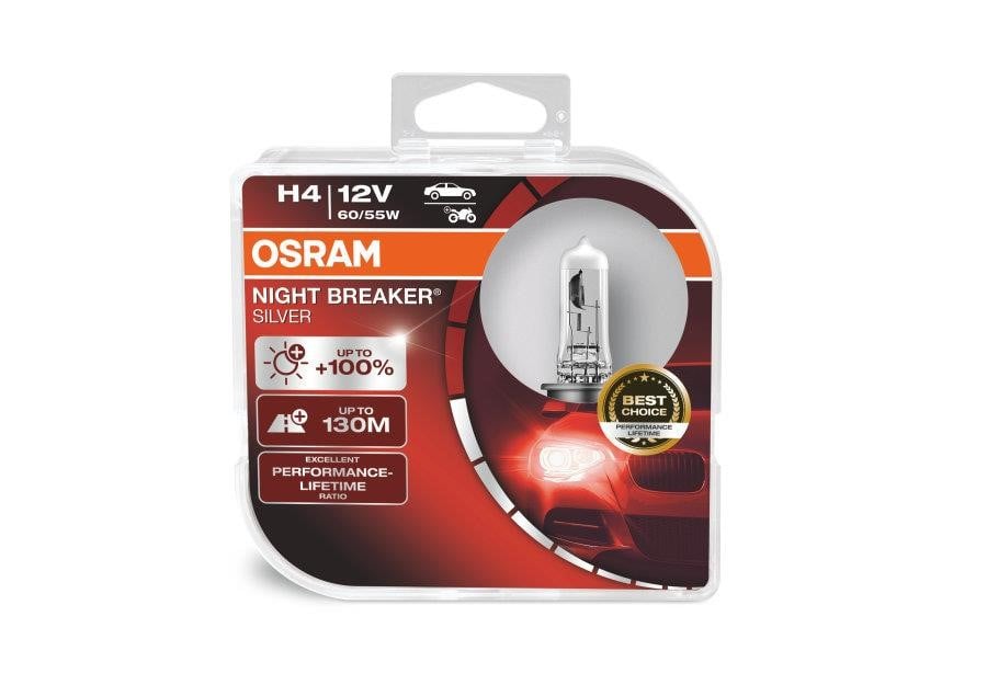 Żarówka halogenowa Osram Night Breaker Silver +100% 12V H4 60&#x2F;55W +100% Osram 64193NBS-HCB