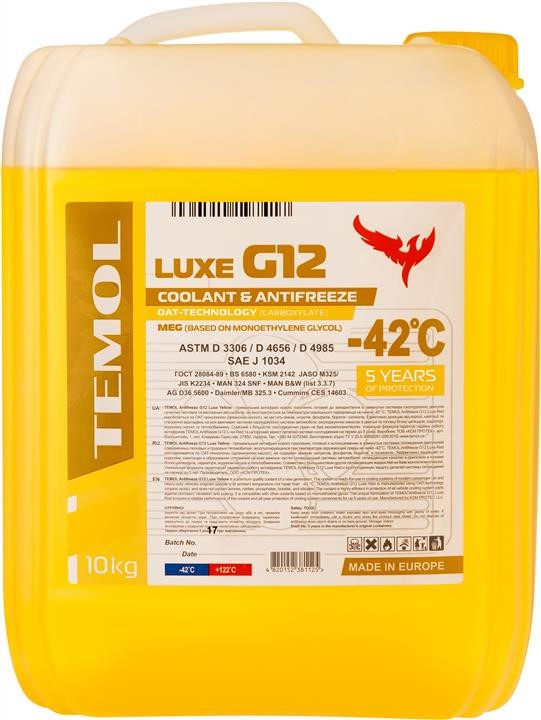 TEMOL T-LG12Y-10L Антифриз TEMOL LUXE G12 жовтий готовий до застосування -39, 10л. TLG12Y10L: Приваблива ціна - Купити у Польщі на 2407.PL!