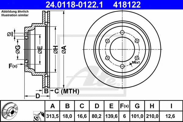 Ate 24.0118-0122.1 Rear ventilated brake disc 24011801221: Buy near me in Poland at 2407.PL - Good price!