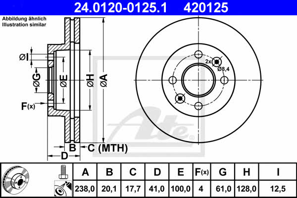 Ate 24.0120-0125.1 Тормозной диск передний вентилируемый 24012001251: Отличная цена - Купить в Польше на 2407.PL!