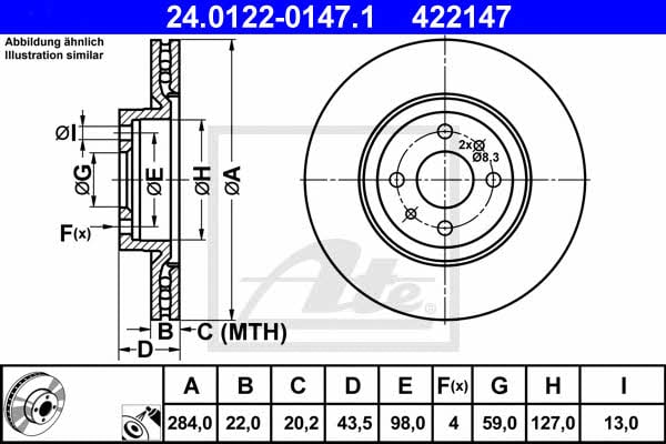 Ate 24.0122-0147.1 Тормозной диск передний вентилируемый 24012201471: Отличная цена - Купить в Польше на 2407.PL!