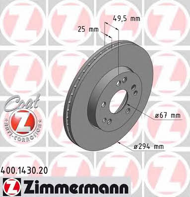 Otto Zimmermann 400.1430.20 Front brake disc ventilated 400143020: Buy near me in Poland at 2407.PL - Good price!