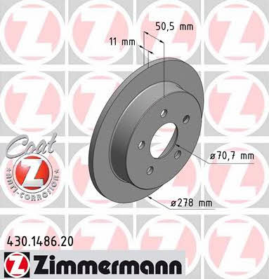 Otto Zimmermann 430.1486.20 Rear brake disc, non-ventilated 430148620: Buy near me in Poland at 2407.PL - Good price!
