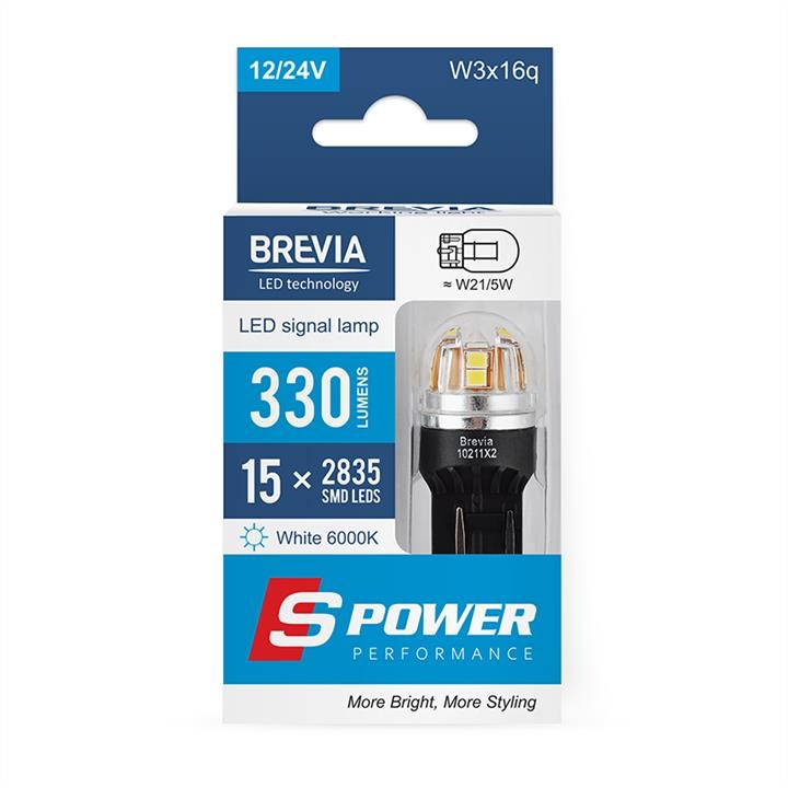 Brevia 10211X2 LED car lamp Brevia S-Power W21/5W 330Lm 15x2835SMD 12/24V CANbus, 2 pcs. 10211X2: Buy near me in Poland at 2407.PL - Good price!