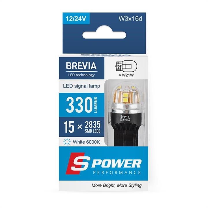 Brevia 10210X2 LED car lamp Brevia S-Power W21W 330Lm 15x2835SMD 12/24V CANbus, 2 pcs. 10210X2: Buy near me in Poland at 2407.PL - Good price!