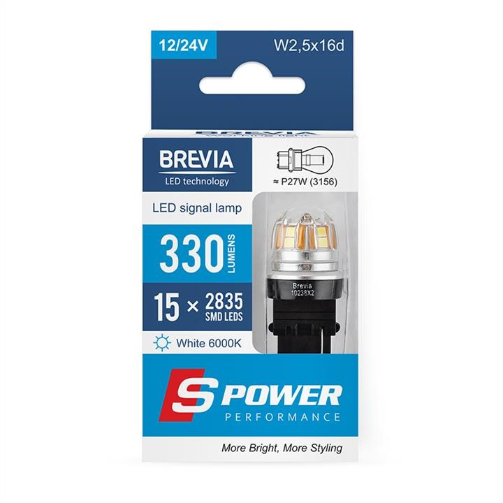 Brevia 10238X2 LED car lamp Brevia S-Power P27W (3156) 330Lm 15x2835SMD 12/24V CANbus, 2 pcs. 10238X2: Buy near me in Poland at 2407.PL - Good price!