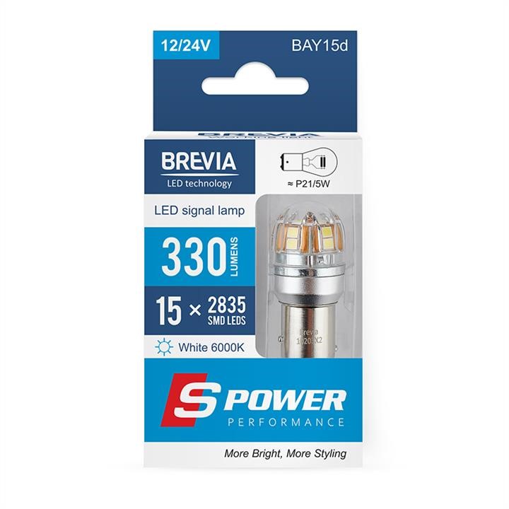 Brevia 10203X2 LED автолампа Brevia S-Power P21/5W 330Lm 15x2835SMD 12/24V CANbus, 2шт 10203X2: Приваблива ціна - Купити у Польщі на 2407.PL!