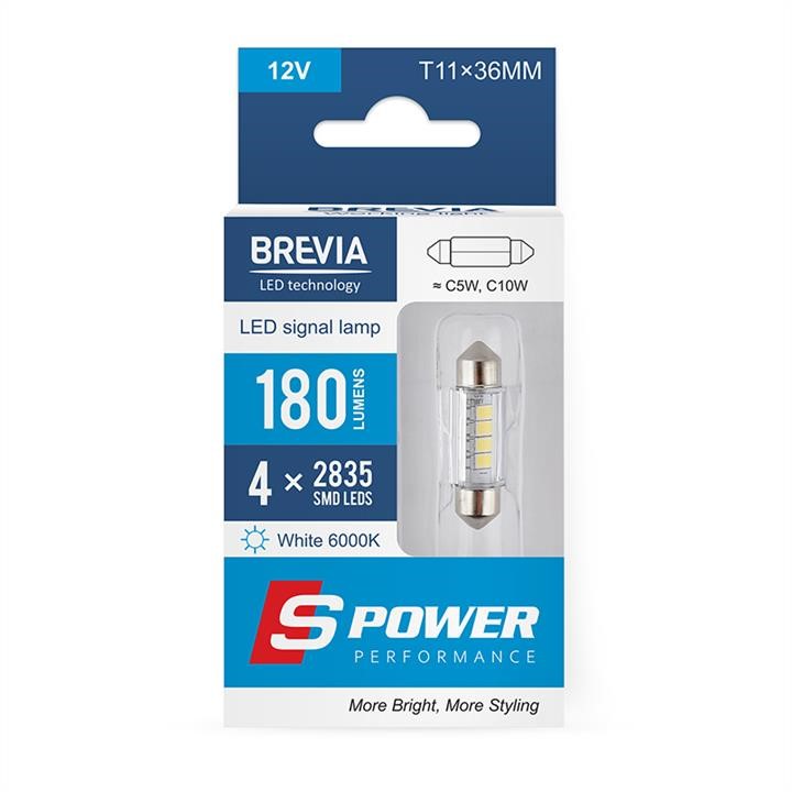 Brevia 10214X2 LED car lamp Brevia S-Power C5W (C10W) T11x36 180Lm 4x2835SMD 12V CANbus, 2 pcs. 10214X2: Buy near me in Poland at 2407.PL - Good price!
