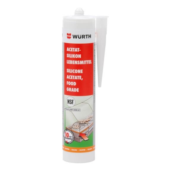 Wurth 08925501 Food-grade silicone-acetate sealant, transparent, 310 ml 08925501: Buy near me in Poland at 2407.PL - Good price!