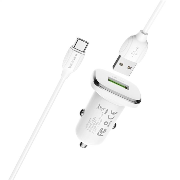 Автомобильное зарядное устройство Borofone BZ12A single port QC3.0 with Micro-USB cable 18W White Borofone BZ12AM