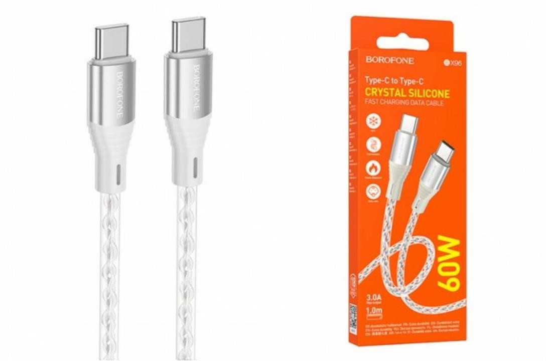 Kabel Borofone BX96 Ice crystal 60W silicone charging data cable Type-C to Type-C Gray Borofone BX96CCG
