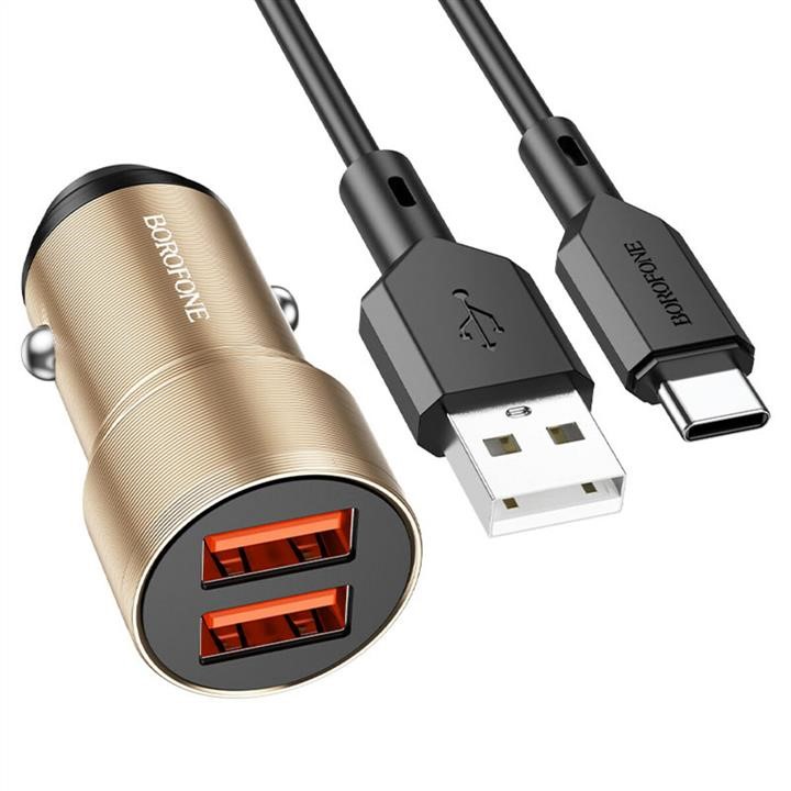 Borofone BZ19CG Автомобильное зарядное устройство Borofone BZ19 Wisdom dual port car charger set(Type-C) Gold BZ19CG: Отличная цена - Купить в Польше на 2407.PL!