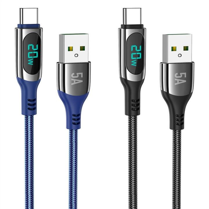 Hoco Кабель HOCO S51 USB to Type-C 5A, 1,2m, nylon, zinc+TPE connectors, Black – ціна