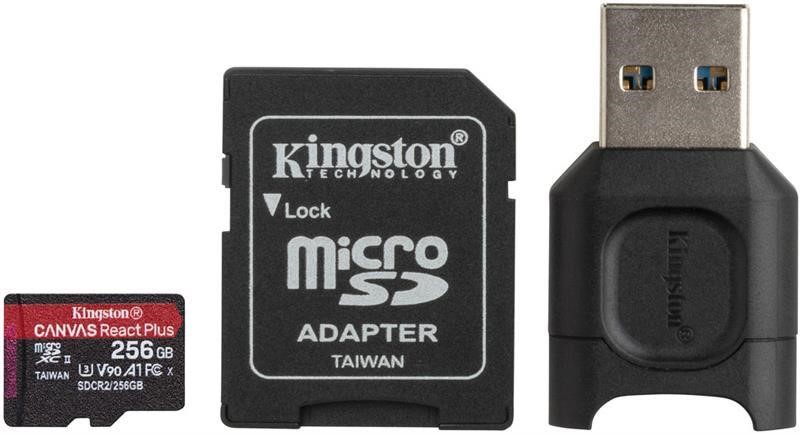 Kingston MLPMR2/256GB Karta pamięci MicroSDXC 256 GB UHS-II / U3 klasa 10 Kingston Canvas React Plus R285 / W165 MB / s + adapter SD + czytnik kart USB (MLPMR2 / 256 GB) MLPMR2256GB: Atrakcyjna cena w Polsce na 2407.PL - Zamów teraz!
