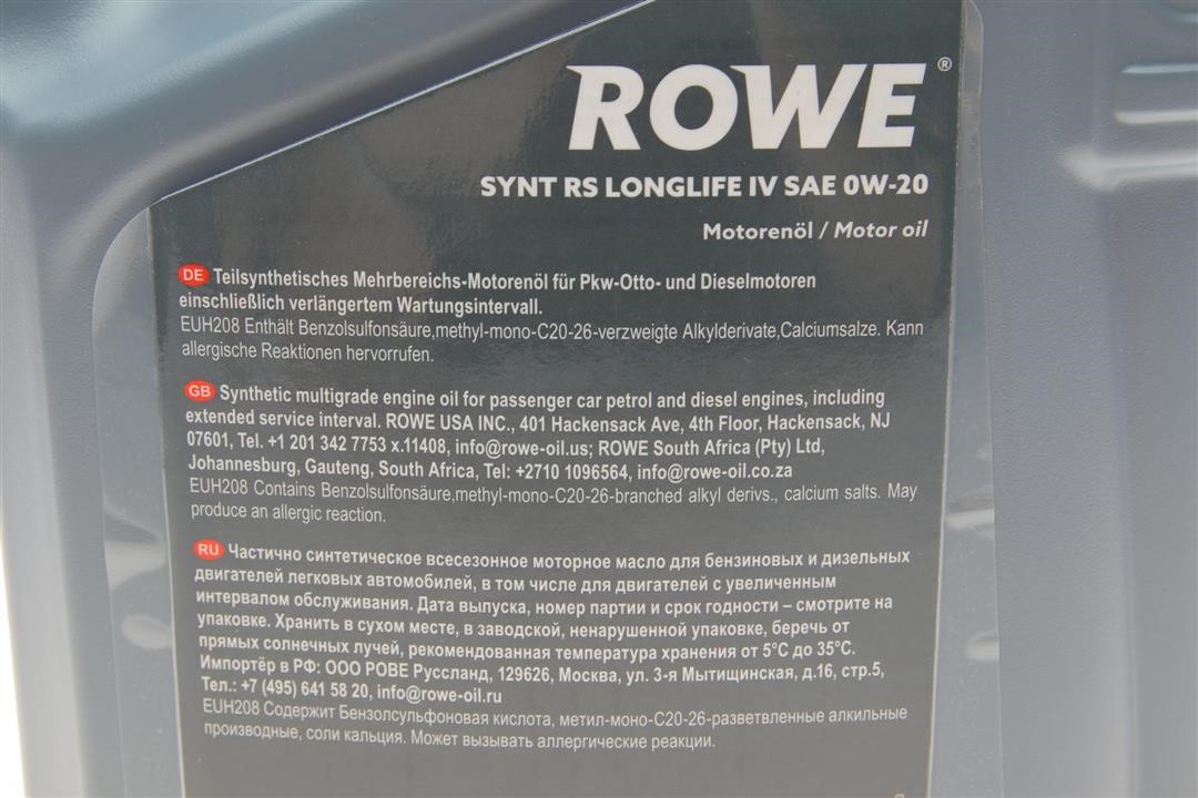 Motoröl ROWE HIGHTEC SYNTH RS LONGLIFE IV 0W-20, 5L Rowe 20036-0050-99