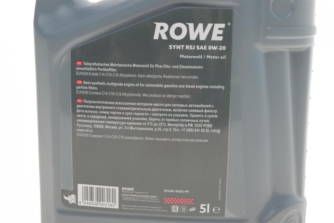 Olej silnikowy ROWE HIGHTEC SYNT RSJ 0W-20, 5L Rowe 20348-0050-99