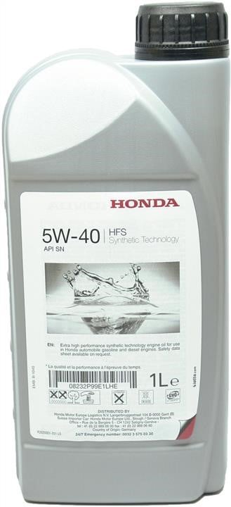 Honda 08232-P99-E1LHE Engine oil Honda HFS 5W-40, 1L 08232P99E1LHE: Buy near me in Poland at 2407.PL - Good price!