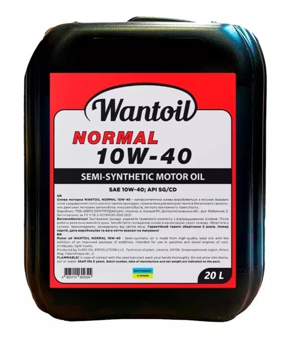 WANTOIL 1278581 Engine oil WANTOIL NORMAL 10W-40, 20L 1278581: Buy near me in Poland at 2407.PL - Good price!