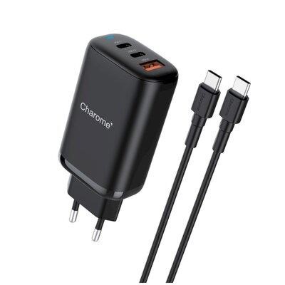 CHAROME 6974324910984 Mains charger CHAROME C30 PD65W GaN (2*USB-C+USB-A) Charger Set (Type-C to Type-C) Black 6974324910984: Buy near me in Poland at 2407.PL - Good price!