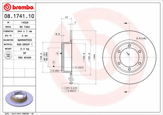 AP (Brembo) 14026 Brake disc 14026: Buy near me in Poland at 2407.PL - Good price!