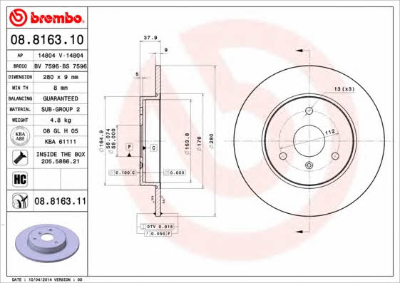 AP (Brembo) 14804 Диск гальмівний 14804: Приваблива ціна - Купити у Польщі на 2407.PL!