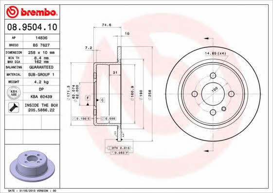 AP (Brembo) 14836 Диск гальмівний 14836: Приваблива ціна - Купити у Польщі на 2407.PL!