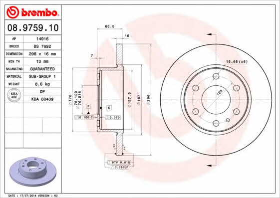 AP (Brembo) 14916 Brake disc 14916: Buy near me in Poland at 2407.PL - Good price!