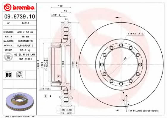 AP (Brembo) 44016 Диск гальмівний 44016: Приваблива ціна - Купити у Польщі на 2407.PL!