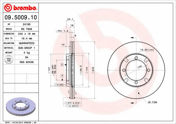 AP (Brembo) 24195 Brake disc 24195: Buy near me at 2407.PL in Poland at an Affordable price!