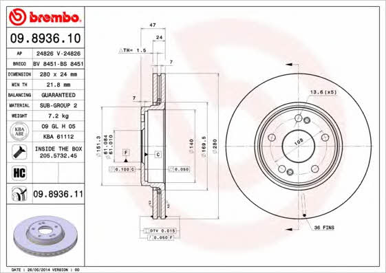 AP (Brembo) 24826 Brake disc 24826: Buy near me in Poland at 2407.PL - Good price!