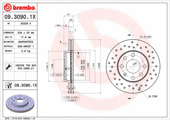 AP (Brembo) 20238 X Диск гальмівний 20238X: Приваблива ціна - Купити у Польщі на 2407.PL!