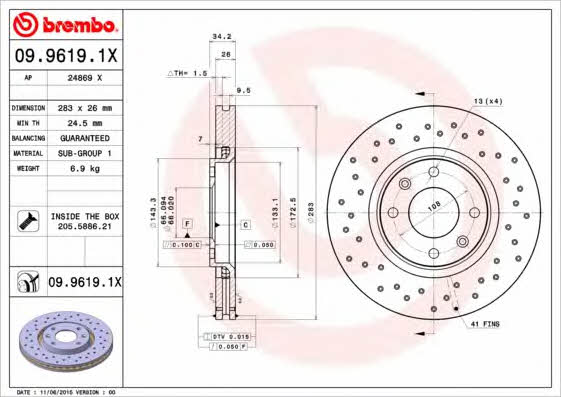 AP (Brembo) 24869 X Brake disc 24869X: Buy near me in Poland at 2407.PL - Good price!