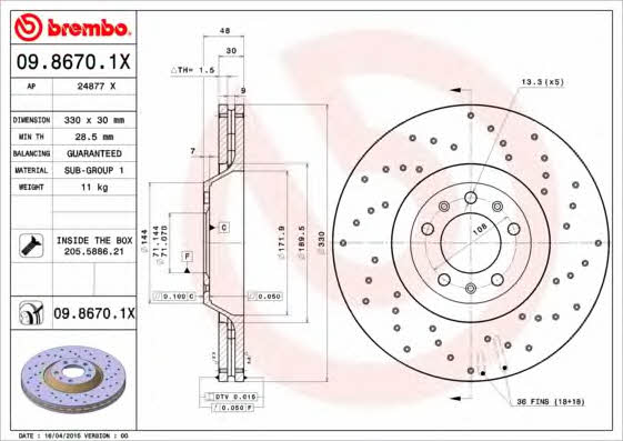 AP (Brembo) 24877 X Brake disc 24877X: Buy near me at 2407.PL in Poland at an Affordable price!
