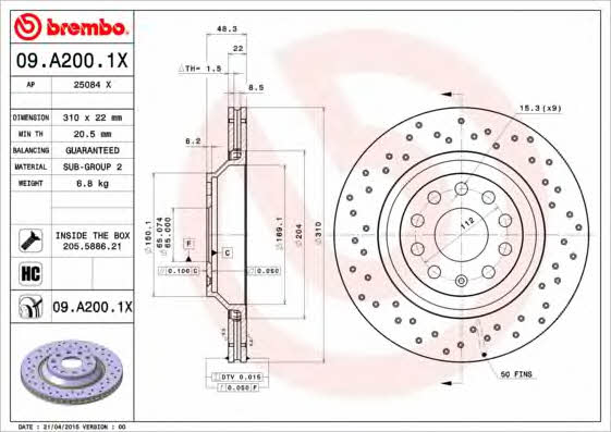 AP (Brembo) 25084 X Brake disc 25084X: Buy near me at 2407.PL in Poland at an Affordable price!