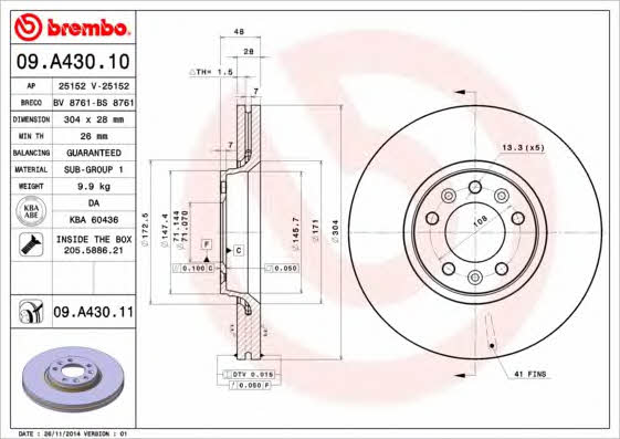 AP (Brembo) 25152 V Brake disc 25152V: Buy near me in Poland at 2407.PL - Good price!