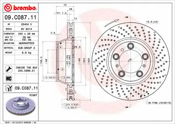 AP (Brembo) 25404 V Brake disc 25404V: Buy near me in Poland at 2407.PL - Good price!