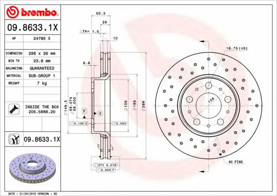 AP (Brembo) 24795 X Brake disc 24795X: Buy near me in Poland at 2407.PL - Good price!