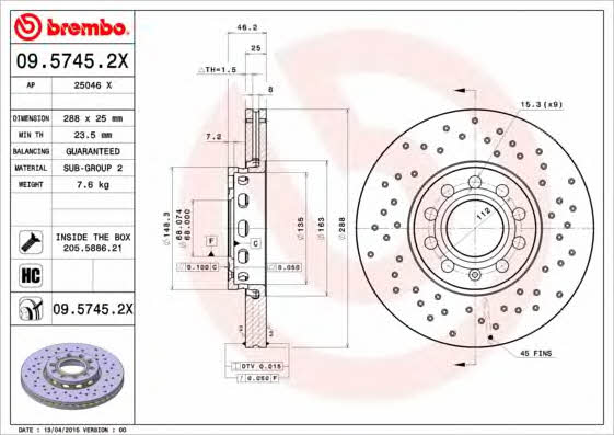 AP (Brembo) 25046 X Bremsscheibe 25046X: Kaufen Sie zu einem guten Preis in Polen bei 2407.PL!