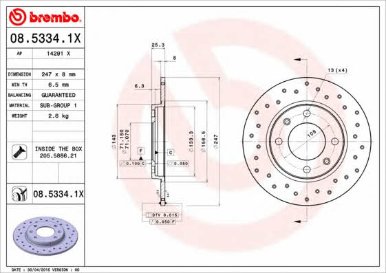 AP (Brembo) 14291 X Brake disc 14291X: Buy near me in Poland at 2407.PL - Good price!