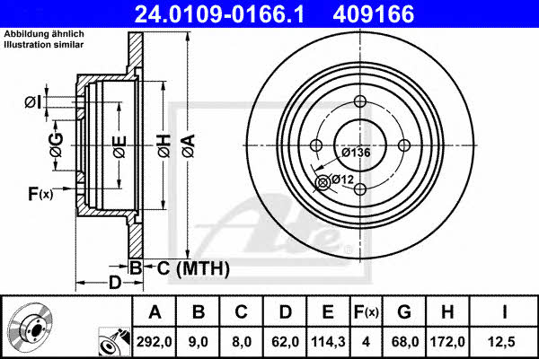 Ate Rear brake disc, non-ventilated – price 242 PLN