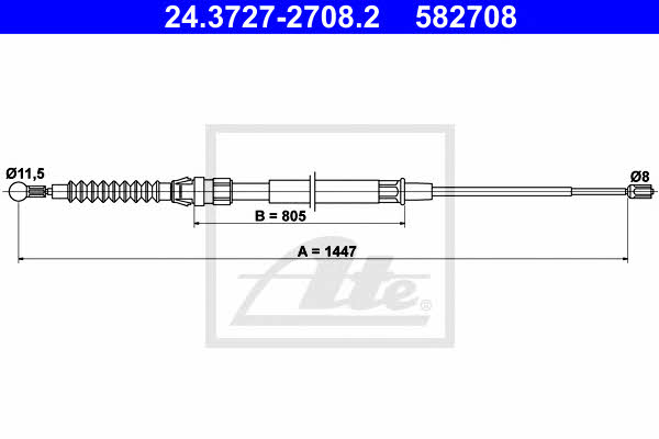 Ate 24.3727-2708.2 Parking brake cable left 24372727082: Buy near me in Poland at 2407.PL - Good price!
