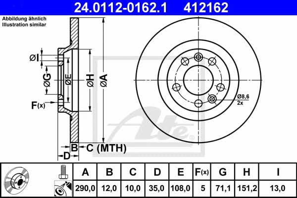 Ate Rear brake disc, non-ventilated – price 152 PLN