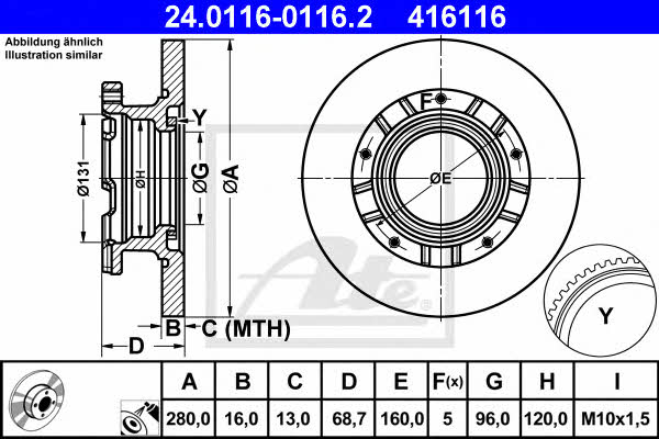 Ate 24.0116-0116.2 Rear brake disc, non-ventilated 24011601162: Buy near me in Poland at 2407.PL - Good price!