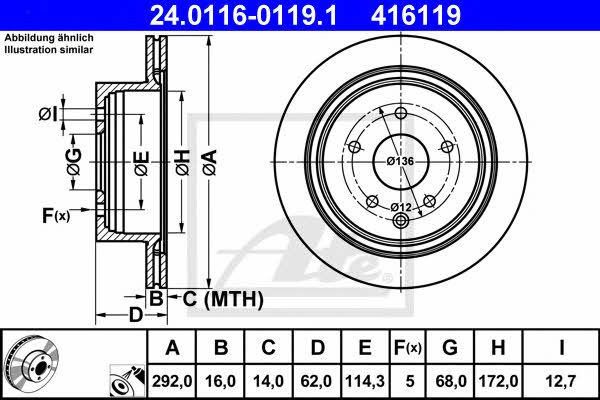 Ate 24.0116-0119.1 Rear ventilated brake disc 24011601191: Buy near me in Poland at 2407.PL - Good price!