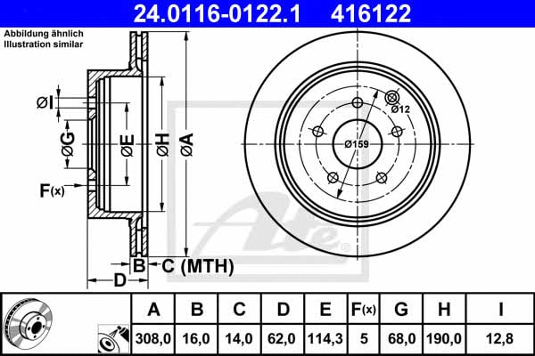 Ate 24.0116-0122.1 Rear ventilated brake disc 24011601221: Buy near me in Poland at 2407.PL - Good price!