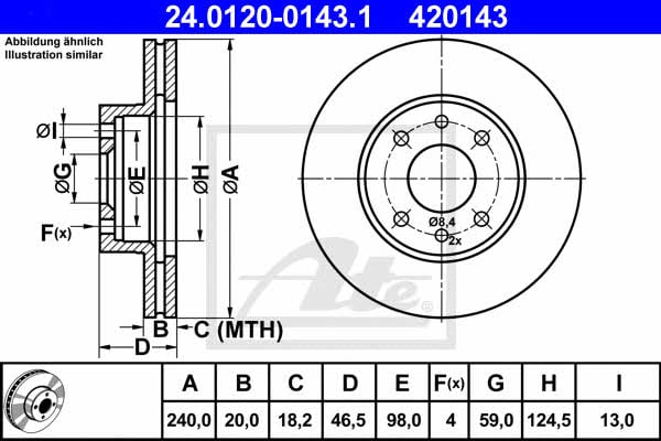 Ate 24.0120-0143.1 Тормозной диск передний вентилируемый 24012001431: Отличная цена - Купить в Польше на 2407.PL!