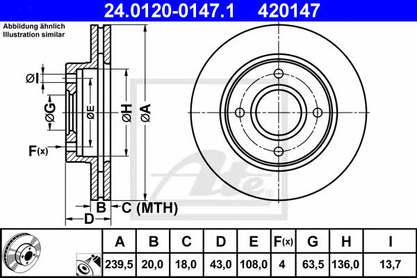 Ate 24.0120-0147.1 Front brake disc ventilated 24012001471: Buy near me in Poland at 2407.PL - Good price!