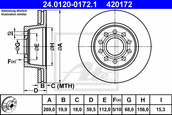 Ate 24.0120-0172.1 Rear ventilated brake disc 24012001721: Buy near me in Poland at 2407.PL - Good price!