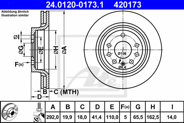 Ate 24.0120-0173.1 Rear ventilated brake disc 24012001731: Buy near me in Poland at 2407.PL - Good price!